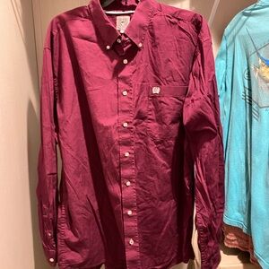 Men's Burgundy Button-Up Shirt